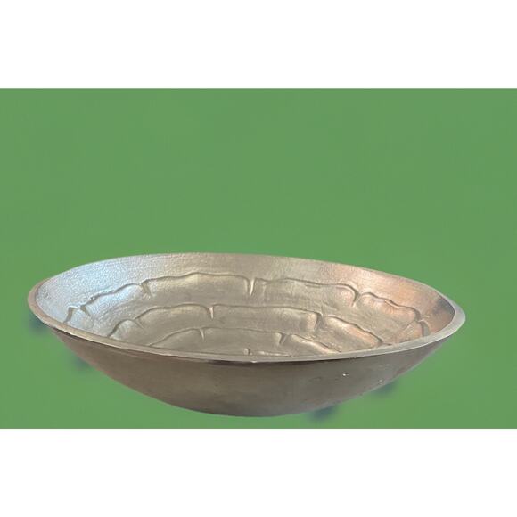 Large Polished Cast Aluminum India Floral Motif Decorative Bowl 11.75" x 3.25" - Picture 2 of 4